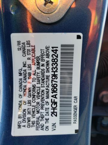 2HGFA16679H338241 - 2009 HONDA CIVIC LX-S Կապույտ լուսանկար 12