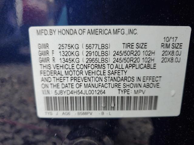 5J8YD4H54JL001264 - 2018 ACURA MDX TECHNOLOGY BLUE photo 13