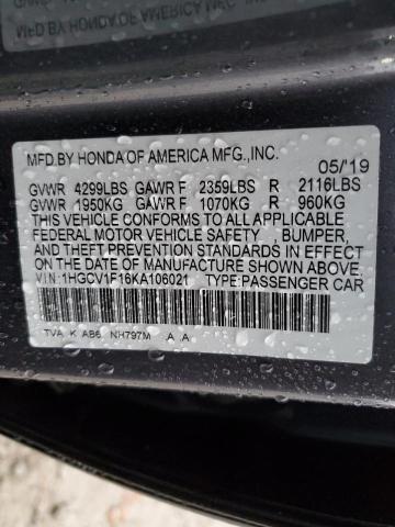 1HGCV1F16KA106021 - 2019 HONDA ACCORD LX GRAY photo 12