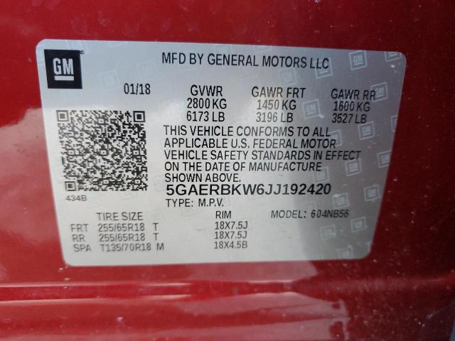 5GAERBKW6JJ192420 - 2018 BUICK ENCLAVE ESSENCE 红色 照片 13