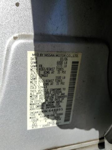 5N1AR18W36C648895 - 2006 NISSAN PATHFINDER LE SILVER photo 13