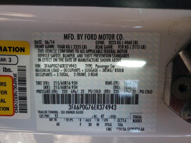 3FA6P0G76ER374943 - 2014 FORD FUSION S WHITE photo 13