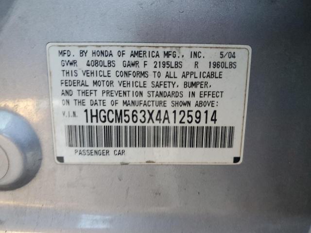 1HGCM563X4A125914 - 2004 HONDA ACCORD LX SILVER photo 12