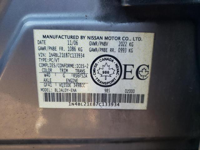 1N4BL21E87C133934 - 2007 NISSAN ALTIMA 3.5SE SILVER photo 12