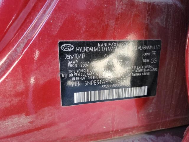 5NPE34AF1KH768311 - 2019 HYUNDAI SONATA LIMITED RED photo 12