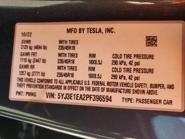 5YJ3E1EA2PF396594 - 2023 TESLA MODEL 3 GRAY photo 13