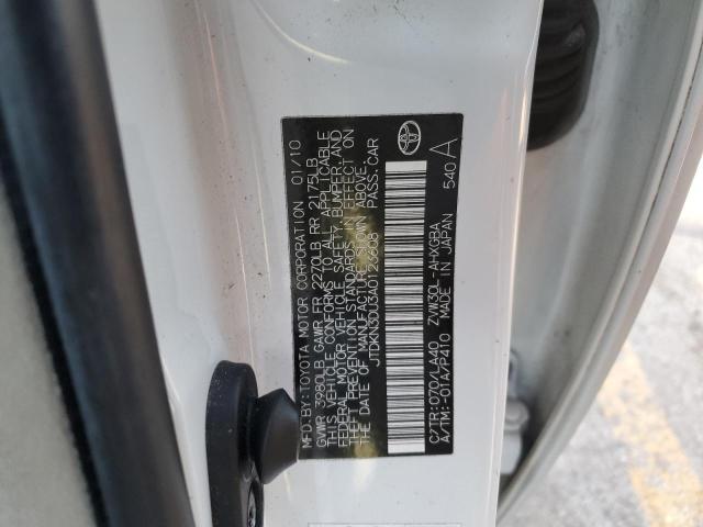 JTDKN3DU3A0123608 - 2010 TOYOTA PRIUS WHITE photo 13