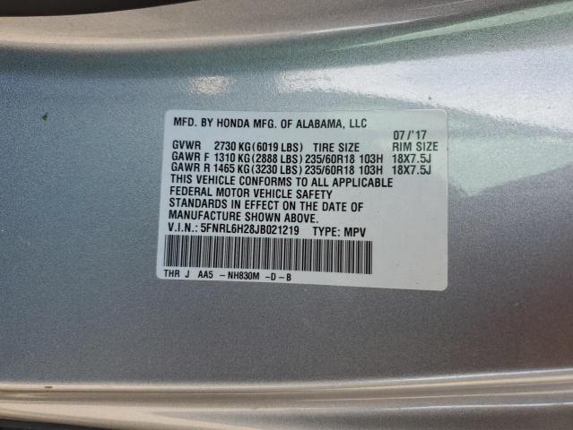 5FNRL6H28JB021219 - 2018 HONDA ODYSSEY LX SILVER photo 13