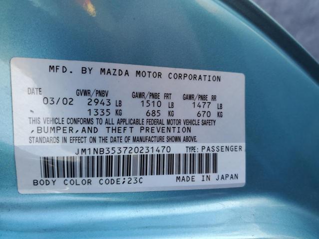 JM1NB353720231470 - 2002 MAZDA MX-5 MIATA BASE TURQUOISE photo 13