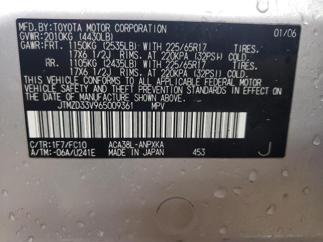 JTMZD33V965009361 - 2006 TOYOTA RAV4 SILVER photo 12