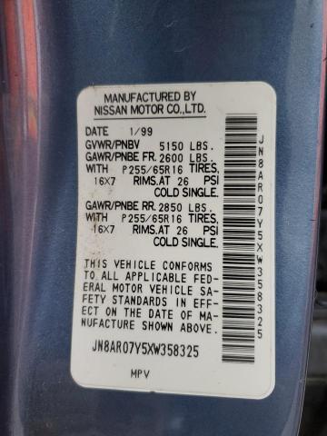 JN8AR07Y5XW358325 - 1999 NISSAN PATHFINDER LE 蓝色 照片 14