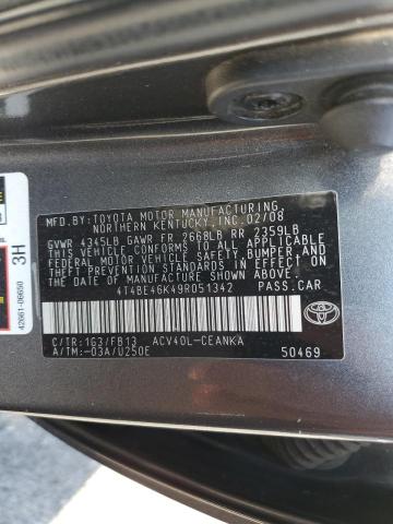 4T4BE46K49R051342 - 2009 TOYOTA CAMRY LE M BASE GRAY photo 13