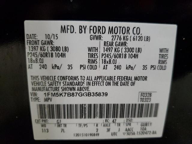 1FM5K7B87GGB35839 - 2016 FORD EXPLORER BLACK photo 13