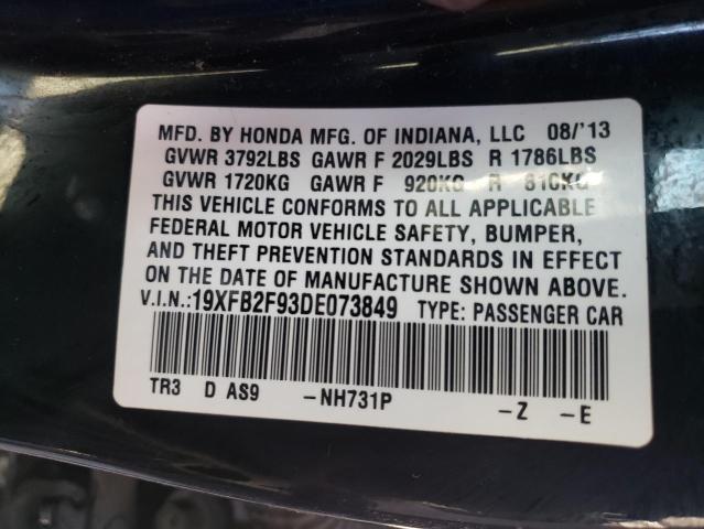 19XFB2F93DE073849 - 2013 HONDA CIVIC EXL BLACK photo 13