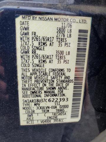 5N1AR18U37C622393 - 2007 NISSAN PATHFINDER LE 蓝色 照片 13