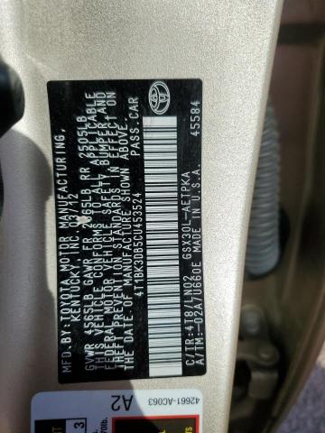 4T1BK3DB5CU453524 - 2012 TOYOTA AVALON BASE 金色 照片 12