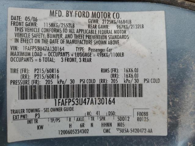 1FAFP53U47A130164 - 2007 FORD TAURUS SE BLUE photo 13