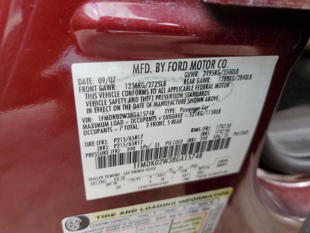 1FMDK02W38GA15748 - 2008 FORD TAURUS X SEL MAROON photo 13