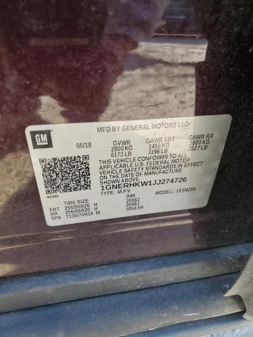 1GNERHKW1JJ274726 - 2018 CHEVROLET TRAVERSE LT BURGUNDY photo 13