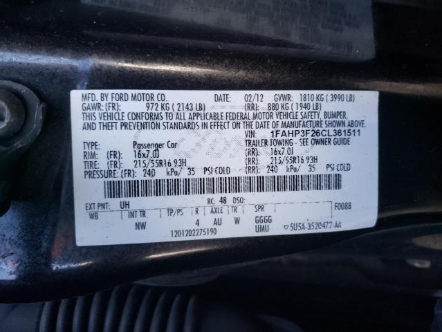 1FAHP3F26CL361511 - 2012 FORD FOCUS SE BLACK photo 12