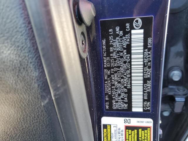 58ADZ1B18LU071046 - 2020 LEXUS ES 350 BLUE photo 12