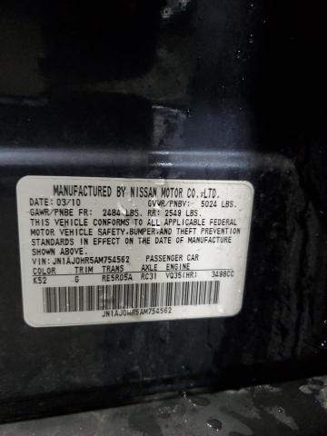 JN1AJ0HR5AM754562 - 2010 INFINITI EX35 BASE Կապույտ լուսանկար 12