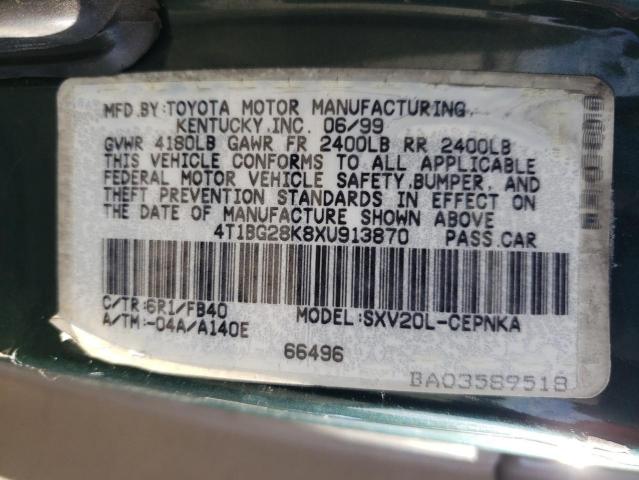 4T1BG28K8XU913870 - 1999 TOYOTA CAMRY CE GREEN photo 13