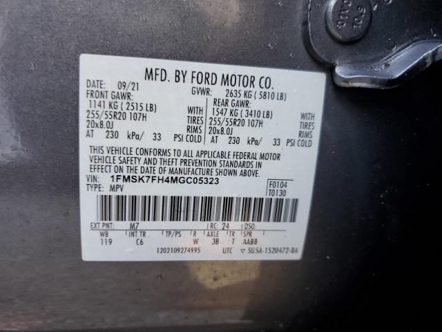 1FMSK7FH4MGC05323 - 2021 FORD EXPLORER LIMITED GRAY photo 14