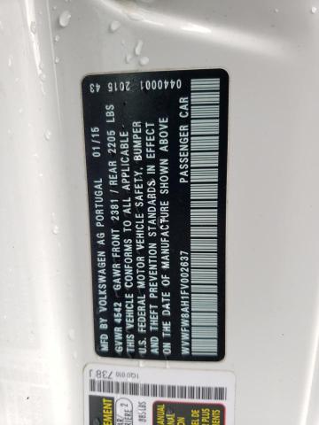 WVWFW8AH1FV002637 - 2015 VOLKSWAGEN EOS LUX 白色 照片 12