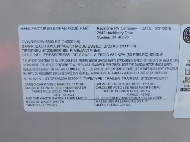 4YDF35329H1530644 - 2017 KEYSTONE SPRINTER GRAY photo 10