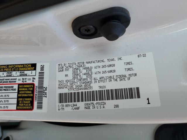 5TFMC5DB4NX006593 - 2022 TOYOTA TUNDRA CREWMAX PLATINUM 白色 照片 12
