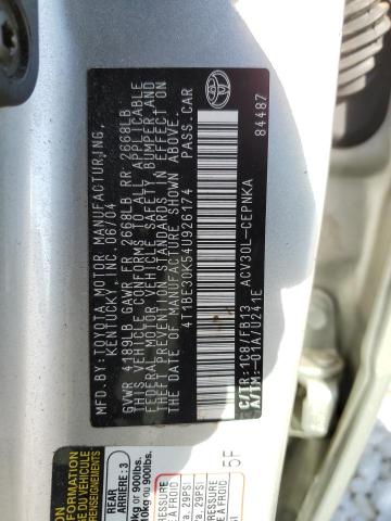 4T1BE30K54U926174 - 2004 TOYOTA CAMRY LE SILVER photo 12