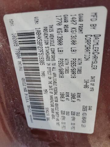 1A8HX58P27F519385 - 2007 CHRYSLER ASPEN LIMITED 勃艮第红 照片 12