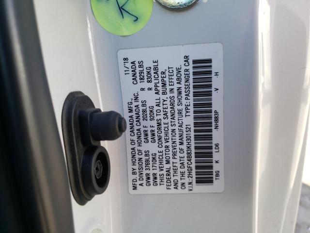 2HGFC4B83KH301521 - 2019 HONDA CIVIC SPORT 白色 照片 12