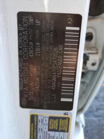 KNAGM4A70E5470526 - 2014 KIA OPTIMA LX WHITE photo 12