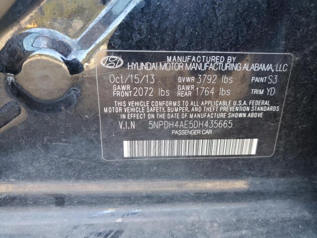 5NPDH4AE5DH435665 - 2013 HYUNDAI ELANTRA GLS BLACK photo 12