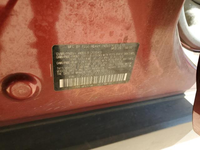 JF2SH6BC4AG791932 - 2010 SUBARU FORESTER XS Կարմիր լուսանկար 12
