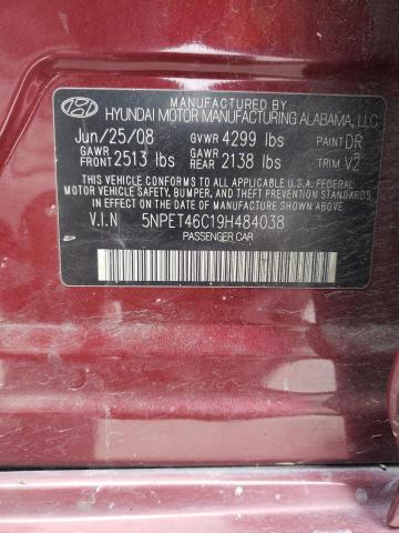 5NPET46C19H484038 - 2009 HYUNDAI SONATA GLS BURGUNDY photo 12