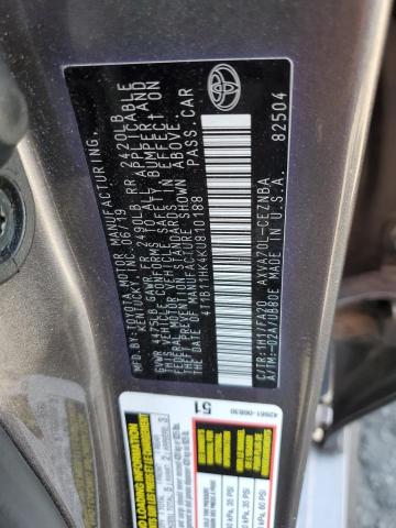 4T1B11HK4KU810188 - 2019 TOYOTA CAMRY L GRAY photo 12