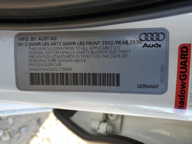 WAUCFAFC0CN173959 - 2012 AUDI A6 PREMIUM WHITE photo 12