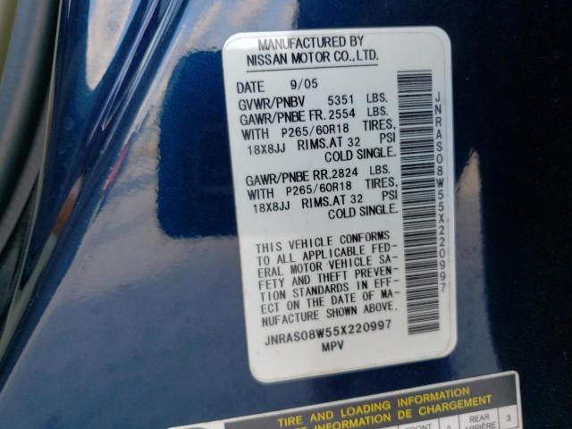 JNRAS08W55X220997 - 2005 INFINITI FX35 BLUE photo 12