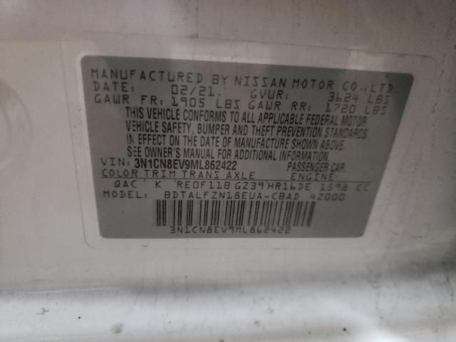 3N1CN8EV9ML862422 - 2021 NISSAN VERSA SV WHITE photo 12