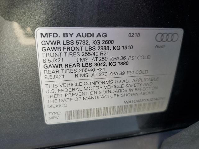 WA1C4AFYXJ2140741 - 2018 AUDI SQ5 PRESTIGE CHARCOAL photo 12