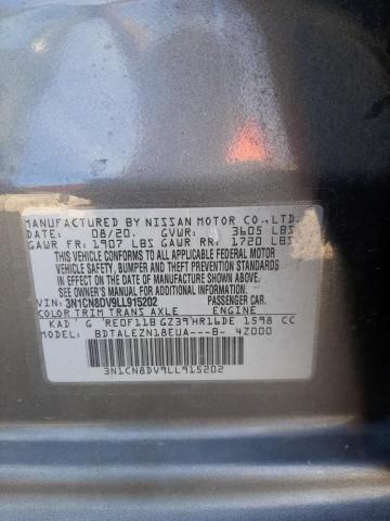 3N1CN8DV9LL915202 - 2020 NISSAN VERSA S GRAY photo 12