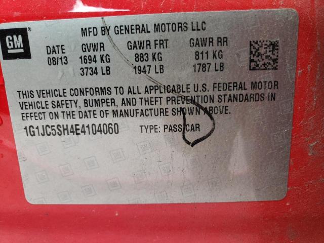 1G1JC5SH4E4104060 - 2014 CHEVROLET SONIC LT RED photo 13