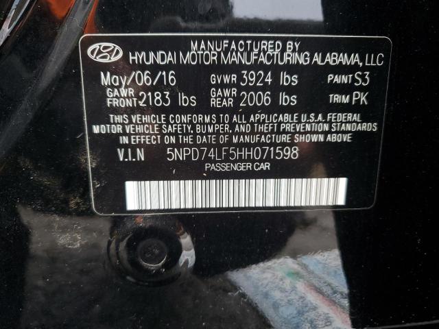 5NPD74LF5HH071598 - 2017 HYUNDAI ELANTRA SE BLACK photo 13