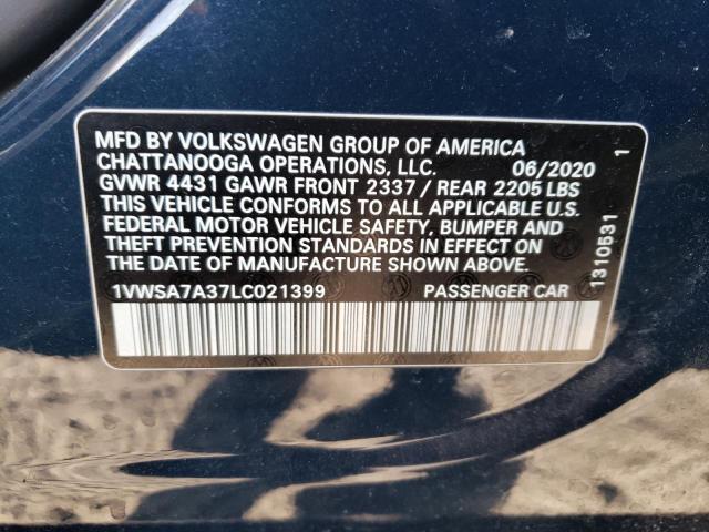 1VWSA7A37LC021399 - 2020 VOLKSWAGEN PASSAT SE BLUE photo 13