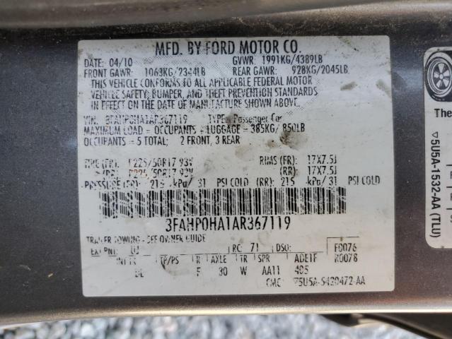 3FAHP0HA1AR367119 - 2010 FORD FUSION SE GRAY photo 12