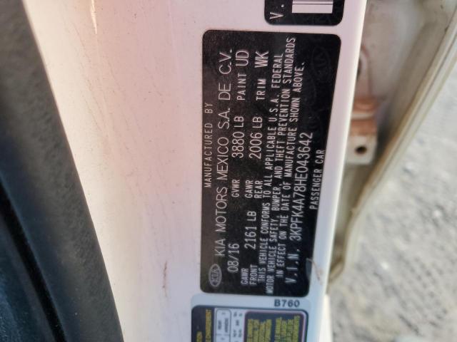 3KPFK4A78HE043642 - 2017 KIA FORTE LX WHITE photo 12