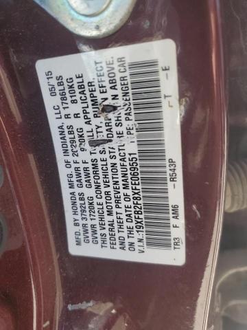 19XFB2F8XFE069551 - 2015 HONDA CIVIC EX 红色 照片 12